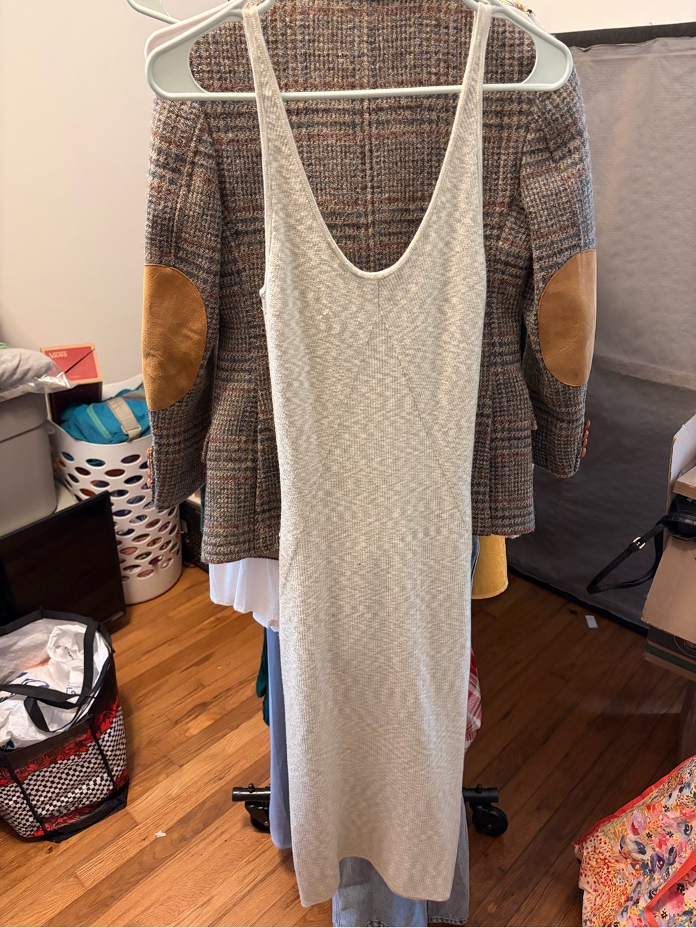 Abercrombie & Fitch Cream Scoop Neck Maxi Knit Dress